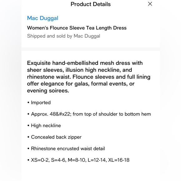 Mac Duggal Flounce Sleeve, Tea Length Women’s Dress size 8, with Sequins - Picture 9 of 14